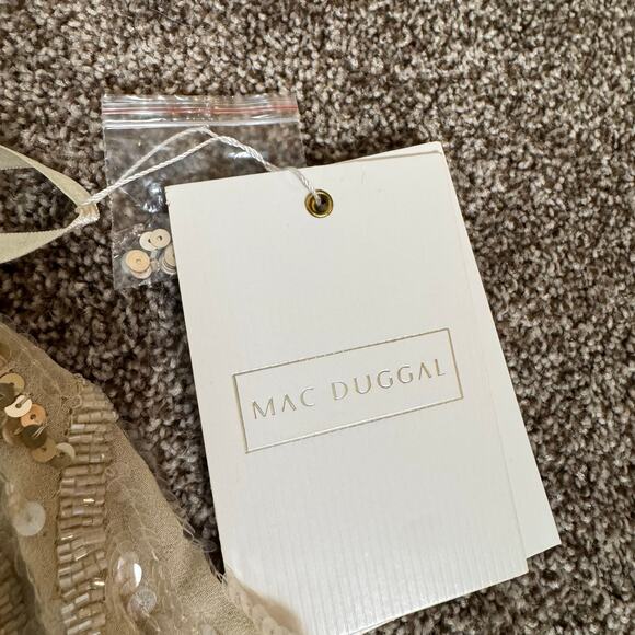 Mac Duggal NWT Women's 14 Sequined V Neck Flutter Sleeve Tea Length Dress 93591 - Picture 9 of 16